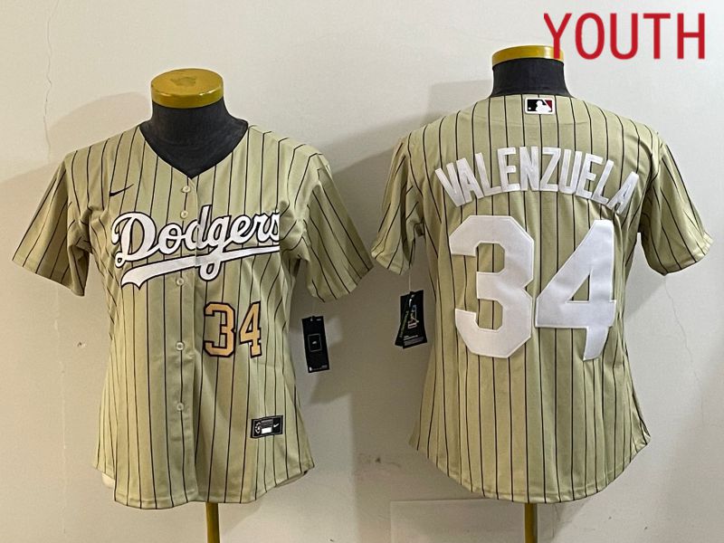 Youth Los Angeles Dodgers #34 Valenzuela Green Stripe Game 2024 Nike MLB Jersey style 5->youth mlb jersey->Youth Jersey